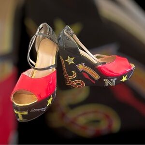 Stylish Red and Black Women's Wedge Sandals